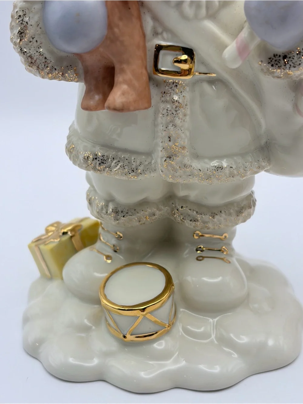 Lenox Santa Figurine, Violet/Gold Trim, Sack of Toys, Teddy Bear, Drum. So cute!